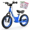 ENKEEO - 12'' Bicicleta sin Pedales, Bicicleta de Equilibrio, Entrenamiento Transicional en Bicicleta para lo Niños, Asiento Ajustable y Manillares Tapizados para Niños Pequeños de menos de 45'' 110 cm de altura, Azul