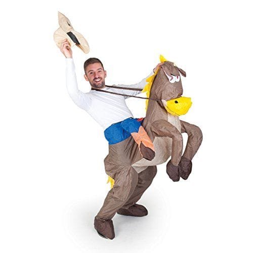 Disfraz de cowboy con caballo hinchable para adultos