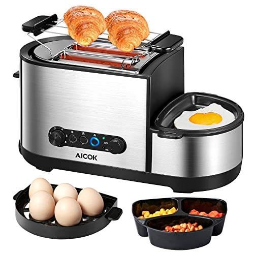 Aicok Tostadora, 5-en-1 Multifuncionales Tostadora Automática con Olla de Huevo