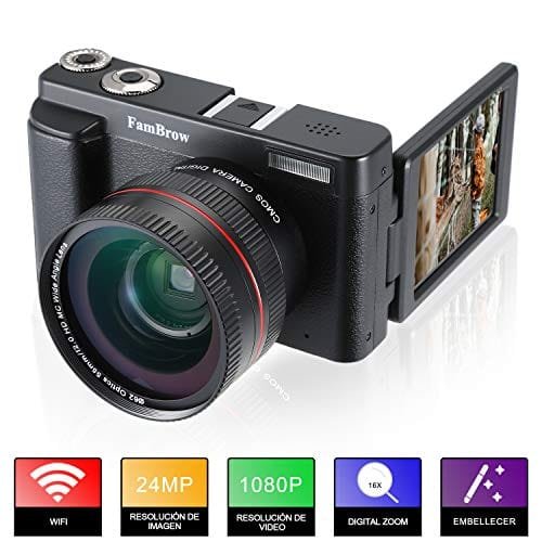 Camara Fotos Full HD 1080P,FamBrow Camara de Video WiFi 24MP Digital Zoom 16x