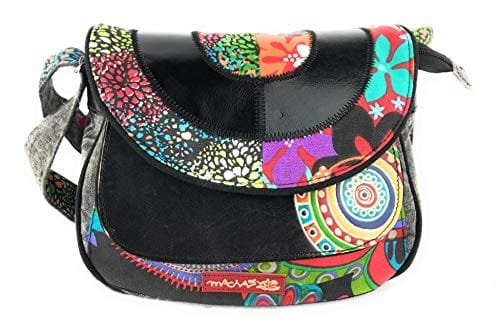 Macha Bolsa de hombro de algodón y cuero para mujer étnico indio