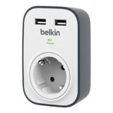 Belkin BSV103 SurgeCube – Protección contra sobretensiones con un zócalo y 2 puertos de carga USB