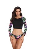 Traje de Baño con Impresión Floral y Manga Larga Ropa de Playa
