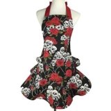 LianLe Mujer Calavera y rosas falda lienzo delantal de la cocina con Halter Tie con bolsillo.