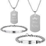 Lictin 4Pcs Collar Pulsera para Parejas Acero Inoxidable Collares Pulseras Regalo de cumpleaños Regalo de San Valentin.