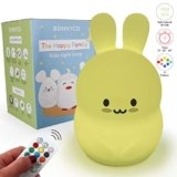 Luz Nocturna Infantil con Control Remoto y Táctil 9 Colores – BONNYCO | Luz Quitamiedos Bebé con Temporizador | Lámpara Infantil Silicona 100% Segura, Regalos para Bebés, Niños y Niñas (Conejito).