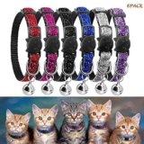 OneBarleycorn – Juego de 6 collares para gatos con campana reflectante y hebilla de seguridad, ajustable de 18 a 27 cm.