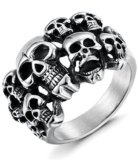 Sailimue Acero Inoxidable Anillo Calavera Hombre Mujer Unisex Cráneo Anillo Joyeria Plata, Tamaño 62 19.8.