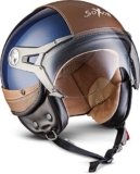 Casco De Vespa Azul Y Cuero Marron